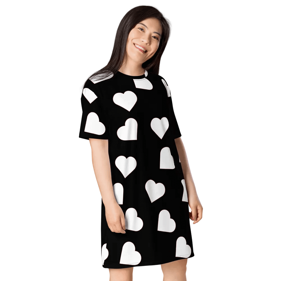 Love Pattern 5 Black and White Ladies T Shirt Dress product image (5)