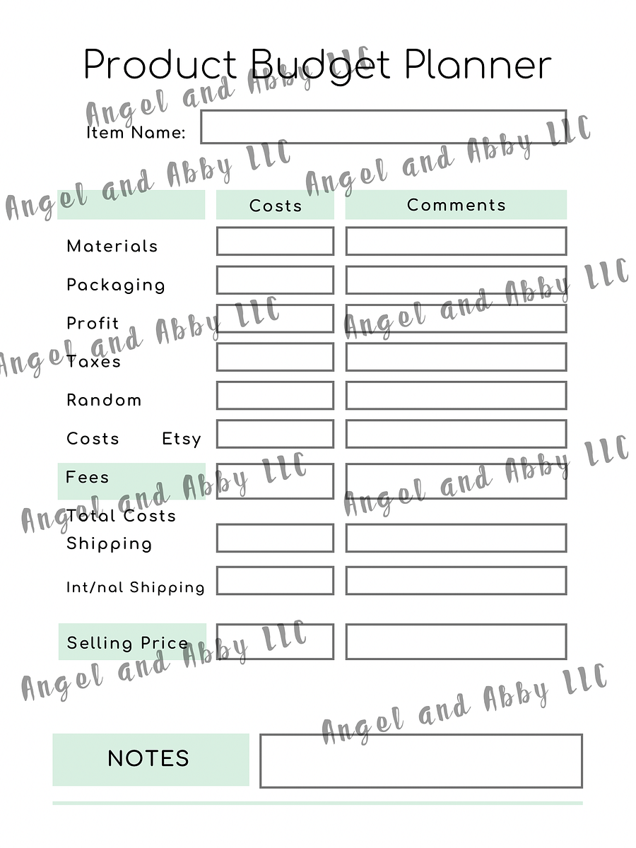 Printable Product Budget Planner sheet product image (1)