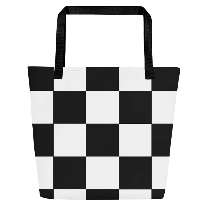 Black and White Big Squares/All-Over Print Large Tote Bag w/ Pocket by Sublicolor product image (1)
