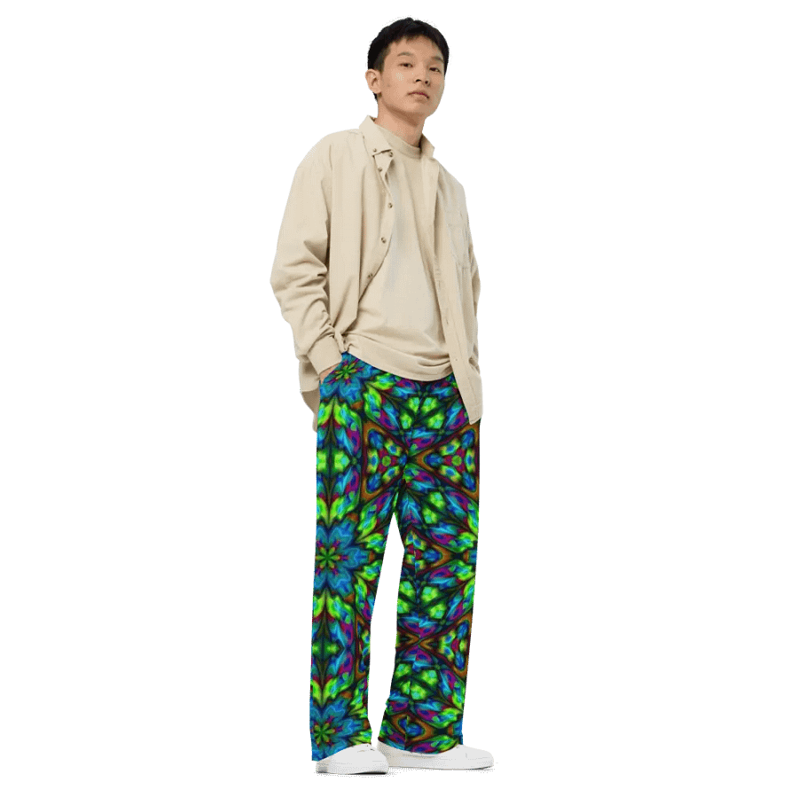Green Blue Geometric Kaleidoscope Wideleg Pants product image (3)