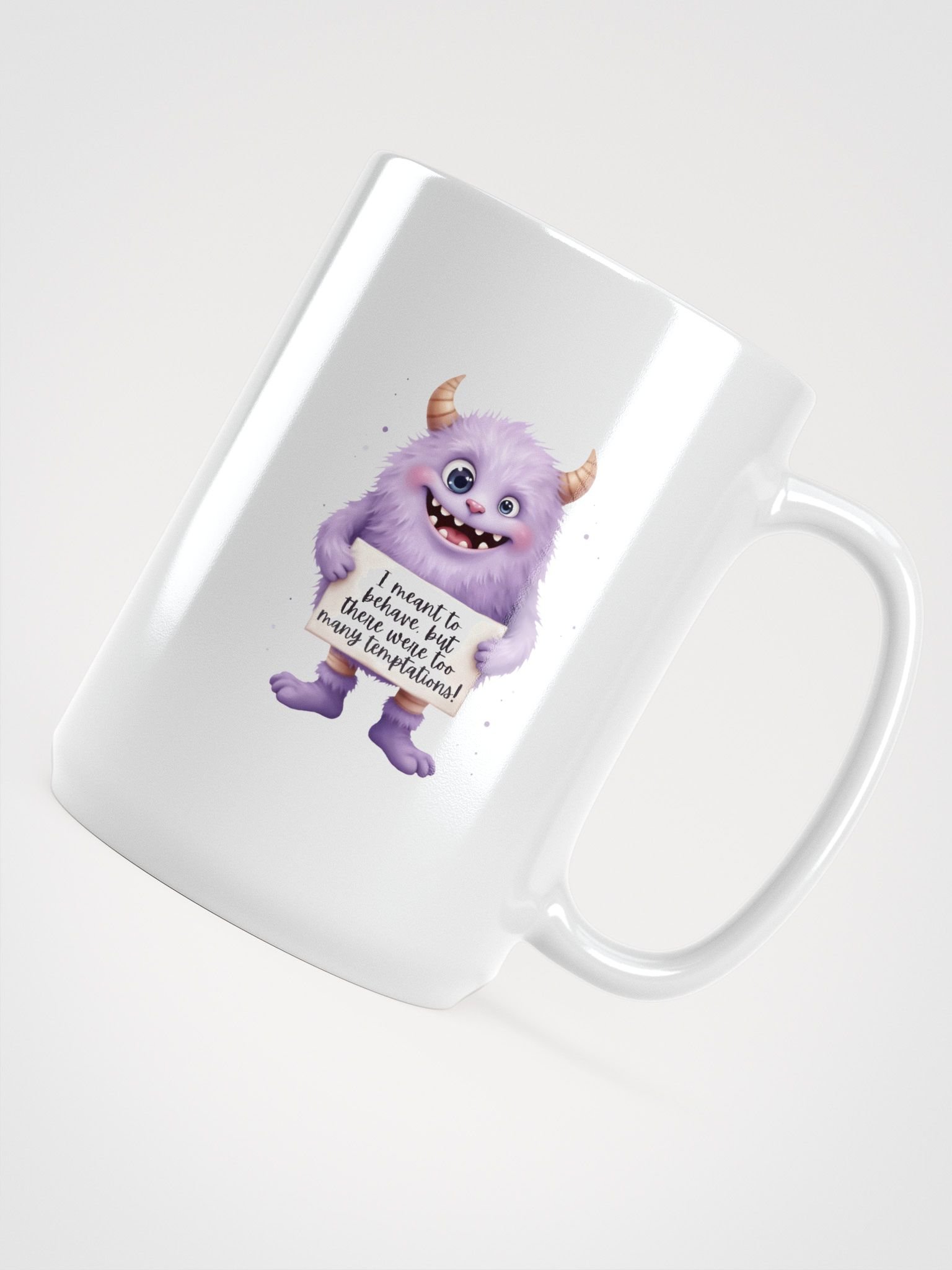 Purple Monster "Temptations" Coffee Mug | Funny Sarcastic Quote Cup | Relatable Humor Drinkware Gift product image (1)