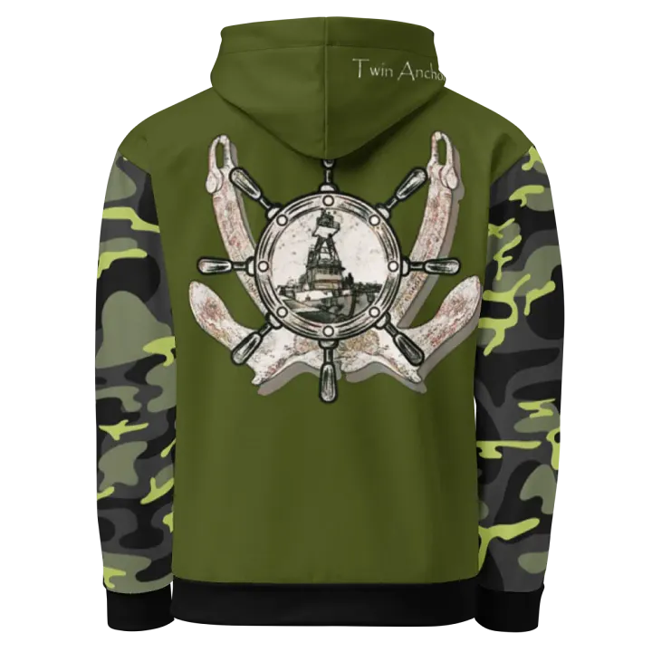 Camouflage & Green Twin anchor ship wheel & Tug CE Hoodie product image (1)