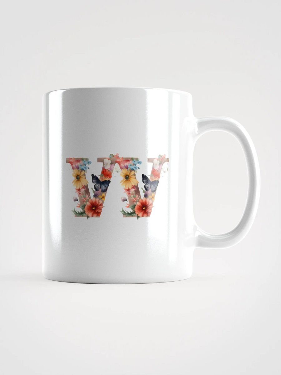 Letter W Monogram Floral Fantasy White Glossy Mug product image (2)