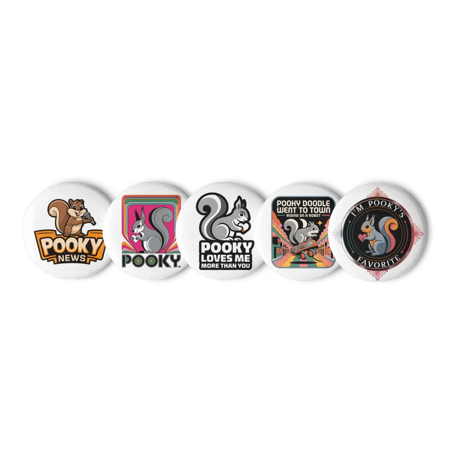 Original Pooky Artwork Buttons: Set of Five -z product image (1)