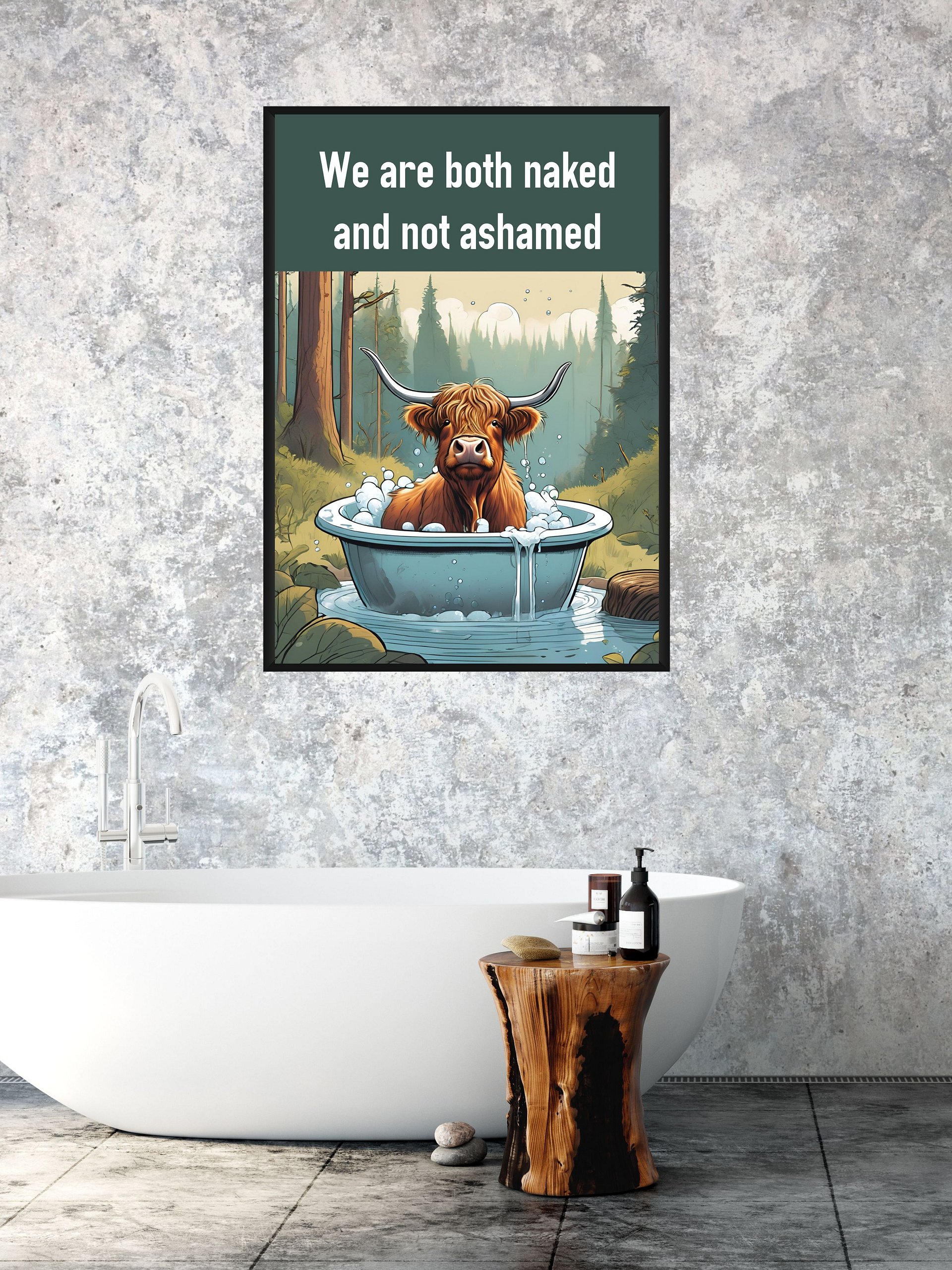 Highland Cow Enjoying Bubble Bath Bathroom Downloadable Wall Art product image (3)