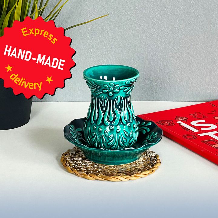 Ceramic tea cup, turquoise/green/emerald mug — handmade pottery, handmade ceramic, home decor, handmade gift, Turkish ceramic product image (1)