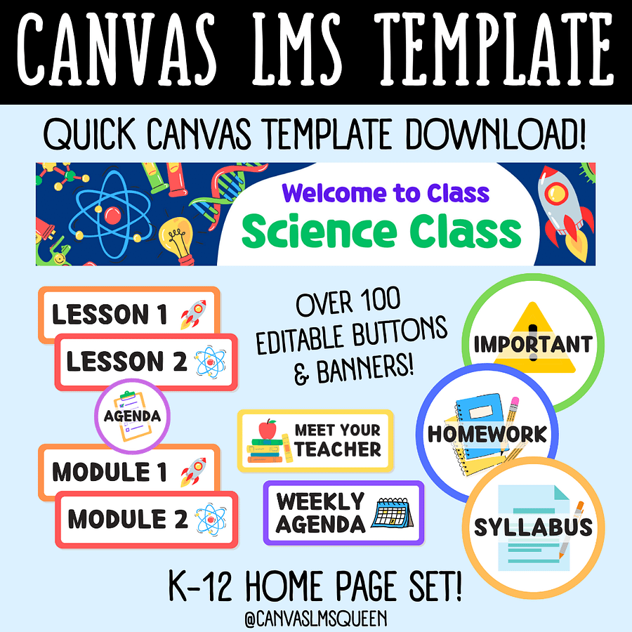 Canvas LMS Template - HOMEPAGE, BUTTONS & BANNERS - Science - 100% Editable product image (2)