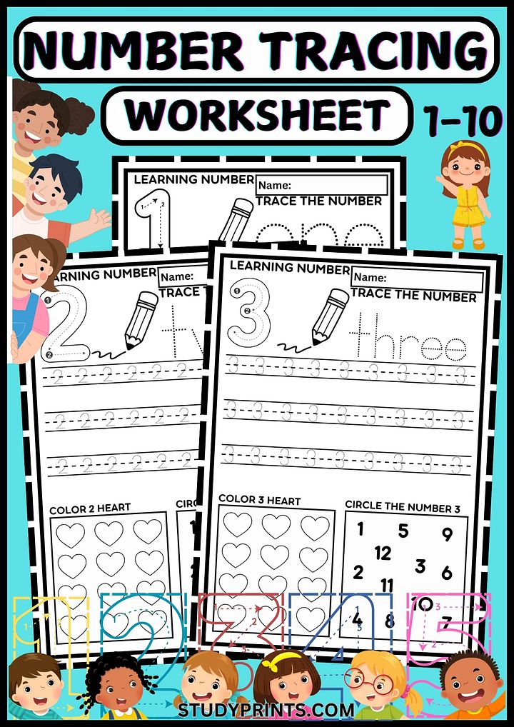 number tracing worksheets for kindergarten PRINTABL product image (1)