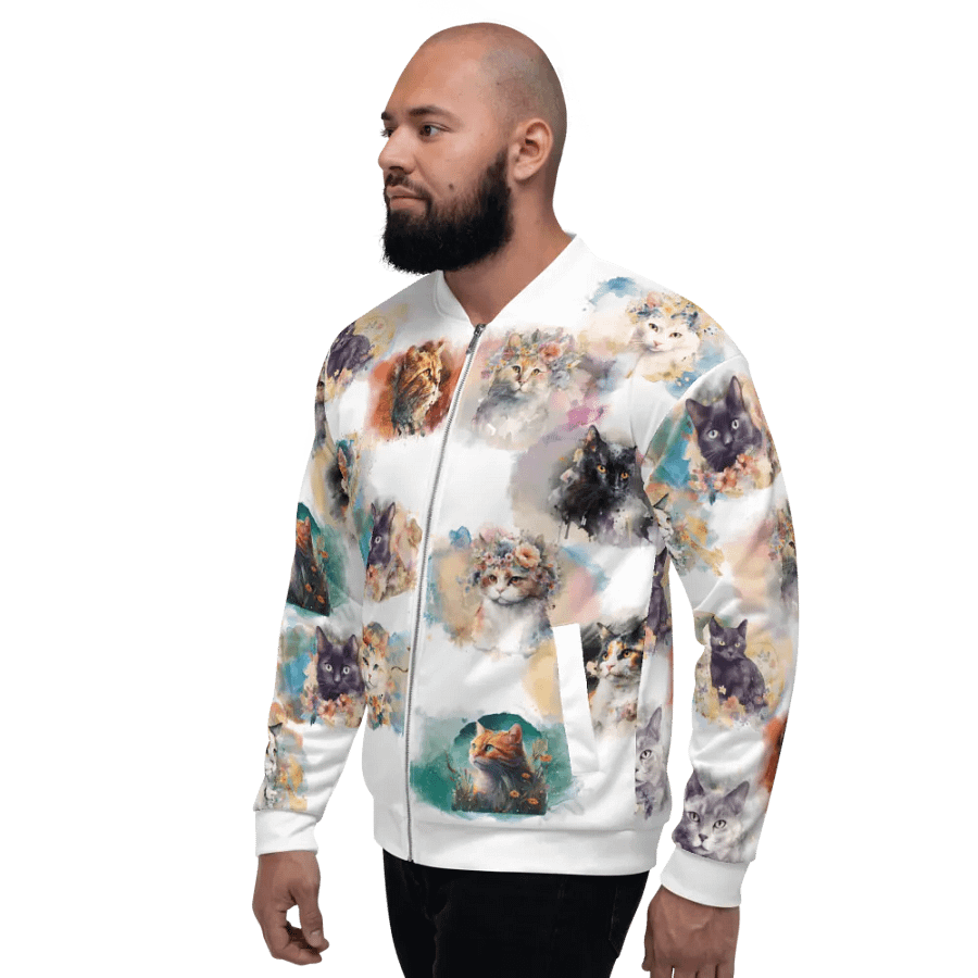 Watercolor Cats Bomber Style Zip Up Sweatshirt Jacket, Unisex product image (6)