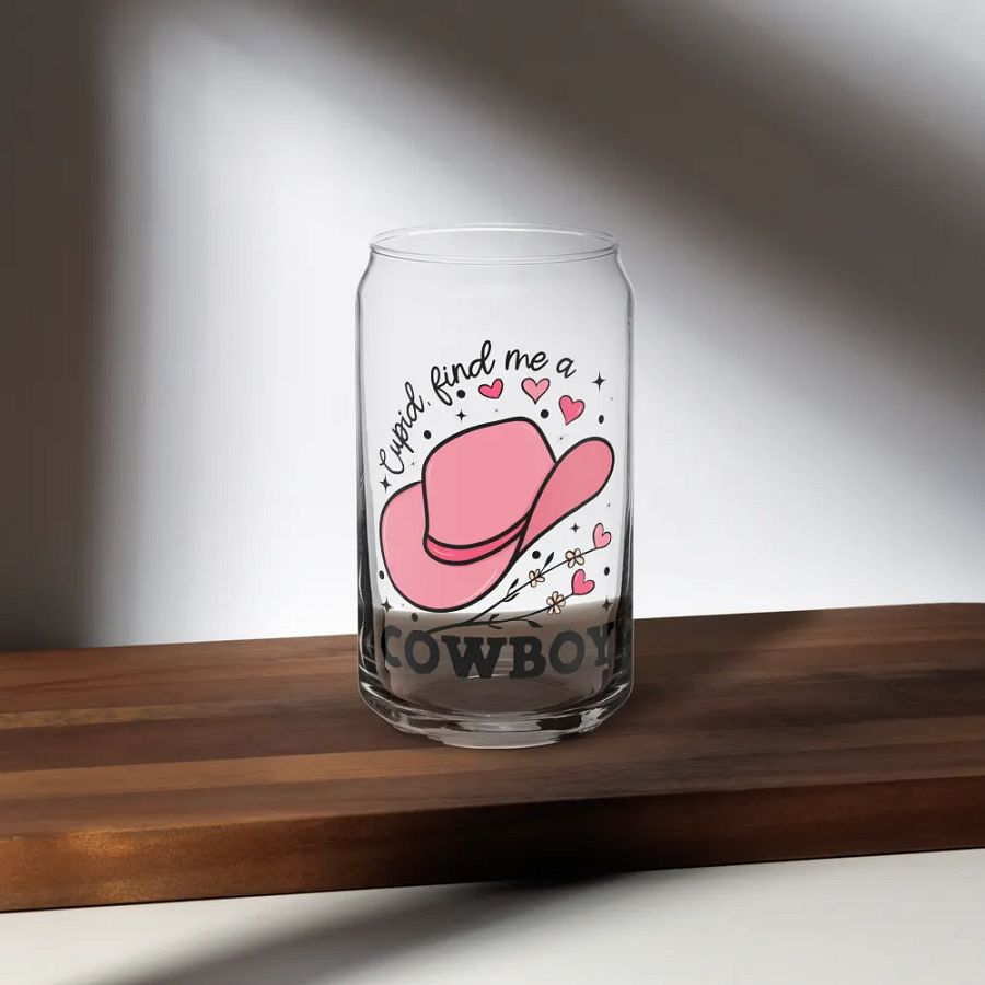 Cupid, Find Me a Cowboy Pink Hat Glass product image (5)