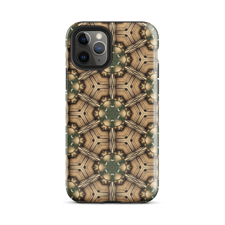 Tough Phone Case for iPhone® - Green and Brown Abstract Logs Hex Geometric Pattern product image (2)