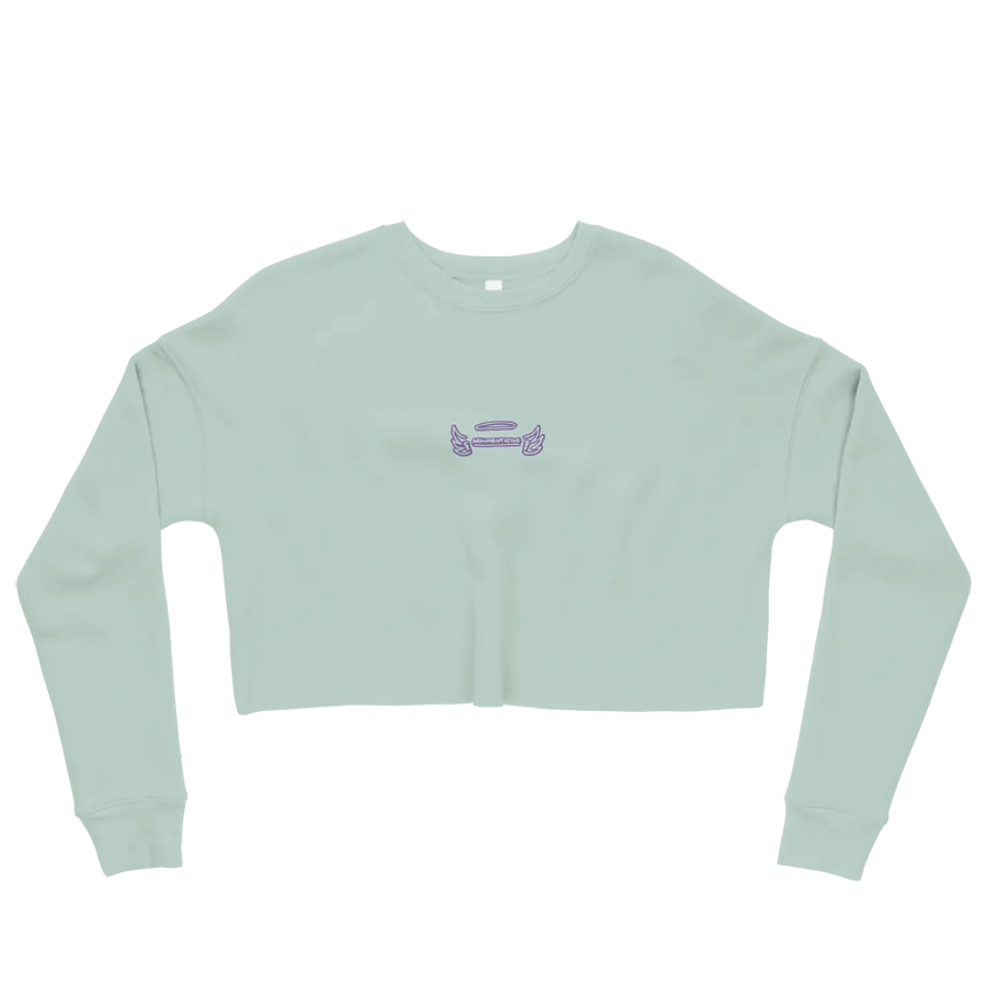 ANGELIC (purple & white thread) embroidered fleece crop crew product image (26)
