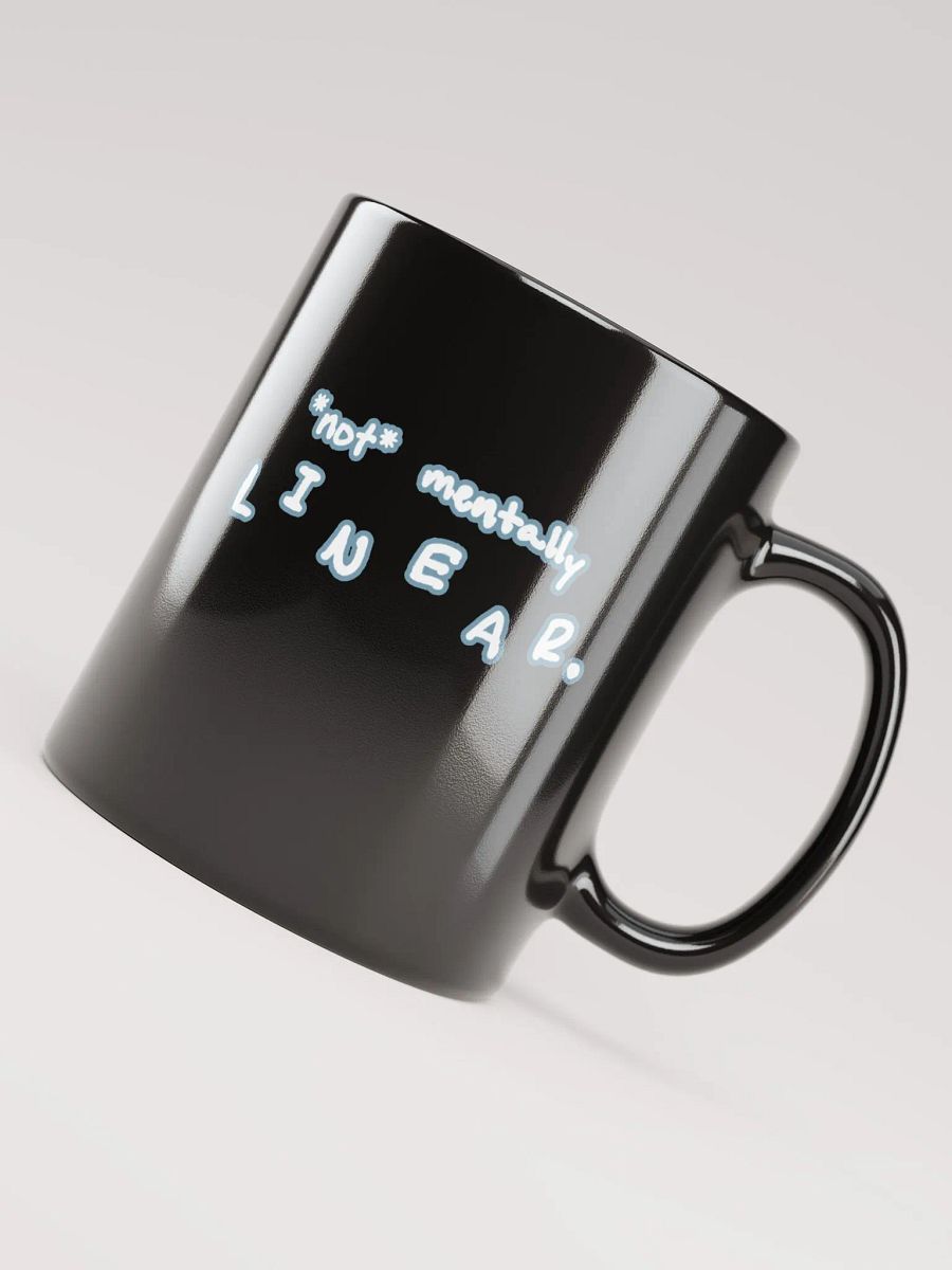 *not* mentally linear (lined design, #709AAF) glossy black mug product image (5)