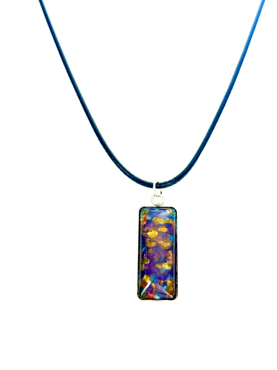 Electric Tide Pendant Necklace | Purple & Gold | Rectangle Cabochon | Monique Faella Designs™ | MFD-00138 product image (2)