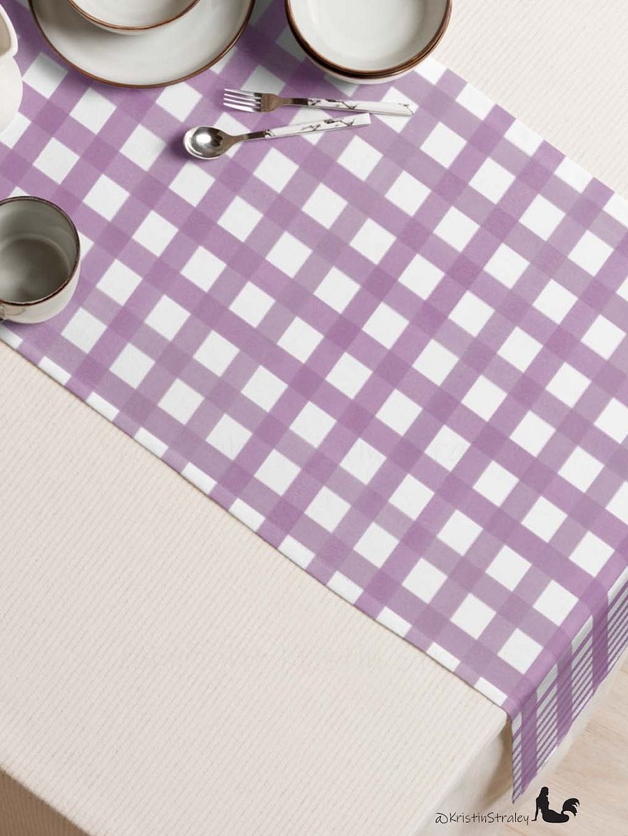Mauve Gingham Checker on White Table Runner product image (4)