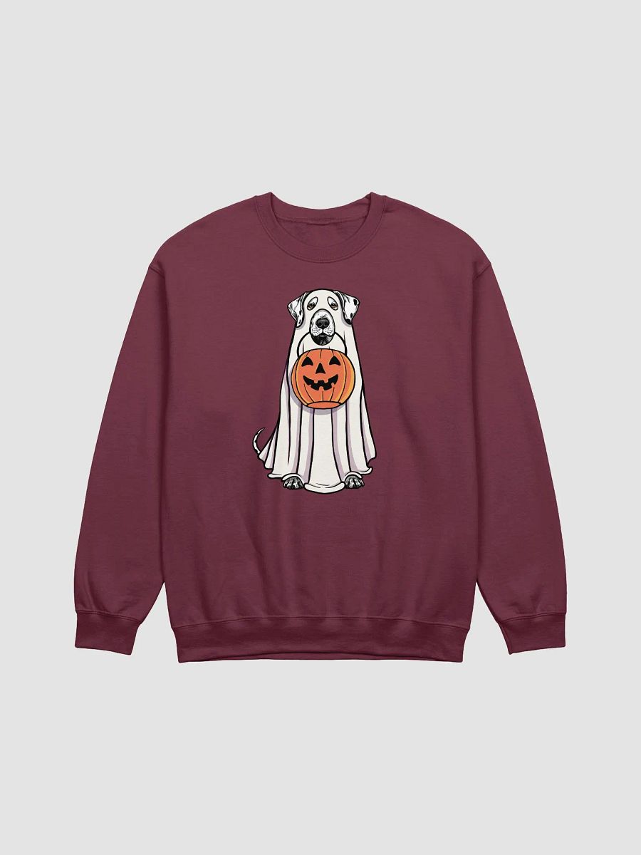 Funny Halloween Dalmatian Sweatshirt | Funny Dog Wearing a Ghost Costume and Holding a Pumpkin Basket product image (12)