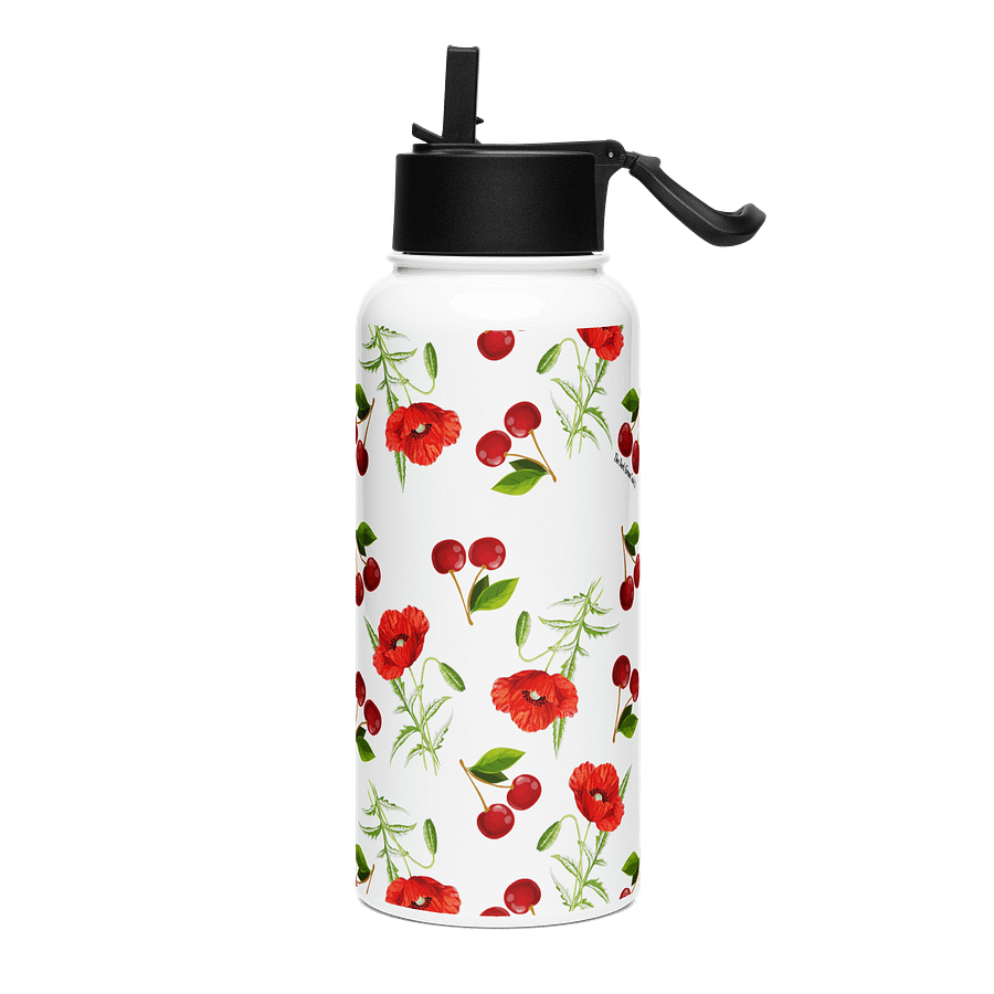Poppies and Cherries Red and White - Stainless Steel Water Bottle product image (3)