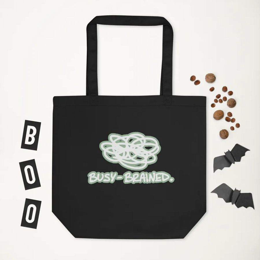 BUSY-BRAINED (lined design, #96B697) tote bag product image (3)