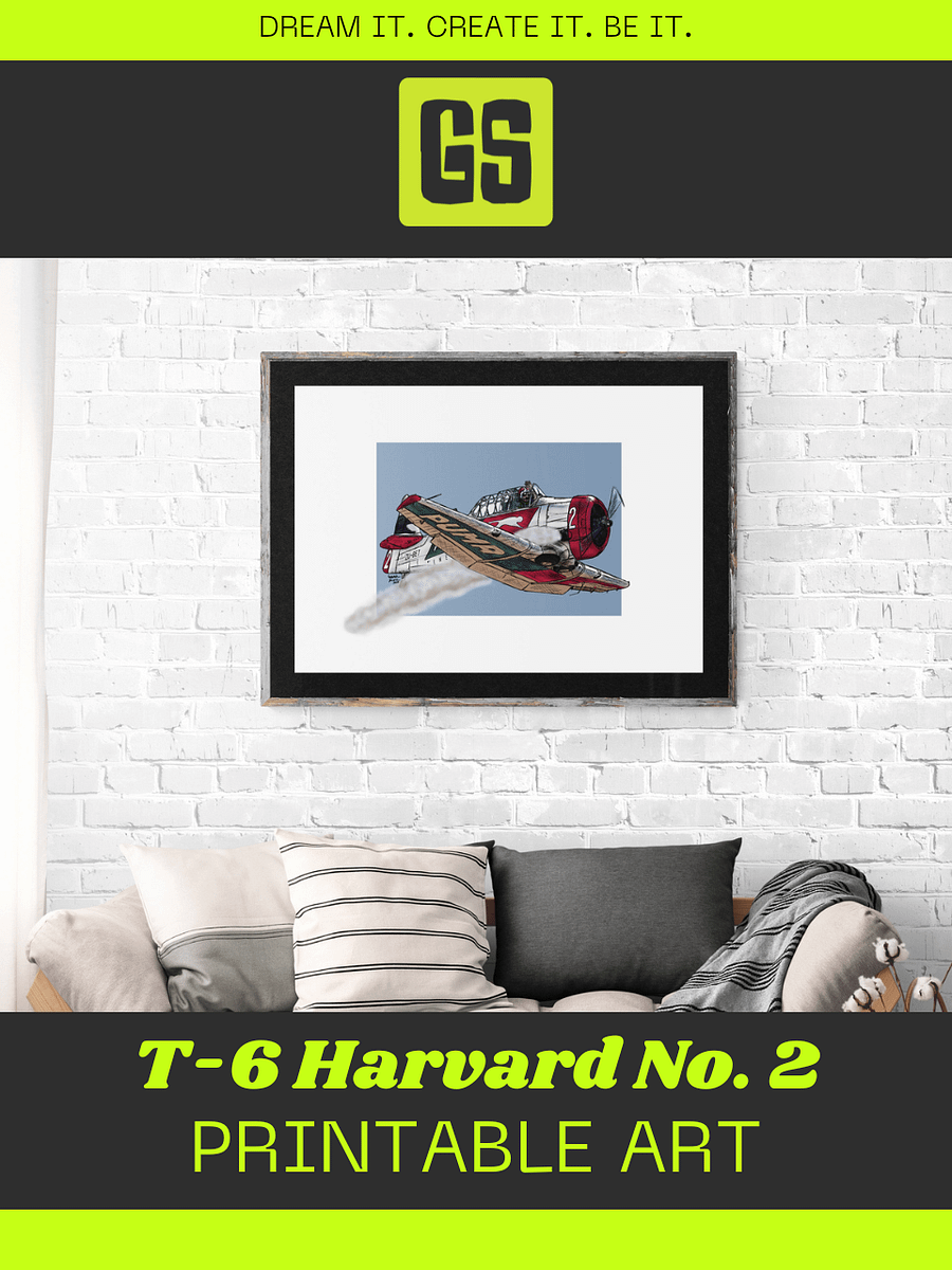 T-6 Harvard No 2 Printable Aviation Wall Art with Blue and White Background product image (5)