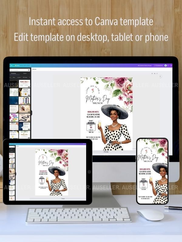 Mother's Day Brunch Invitation Bundle - Stylish Dark-skinned Lady Giving A Toast product image (3)