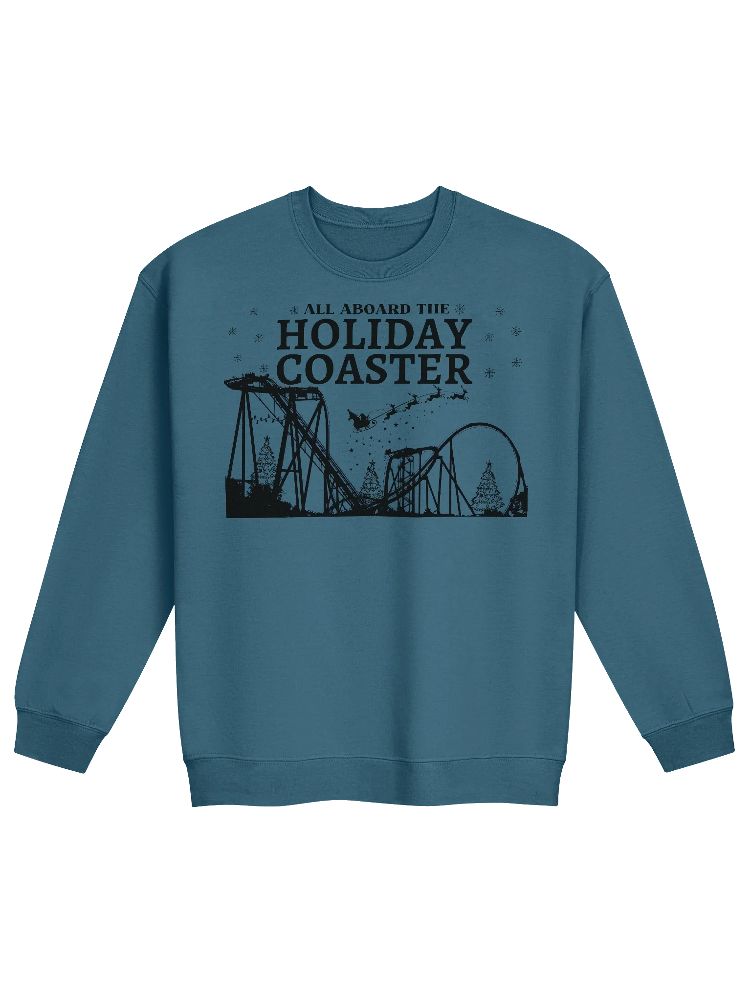 All Aboard the Holiday Coaster – Christmas Roller Coaster Sweatshirt with Santa Sleigh & Snowflakes product image (1)