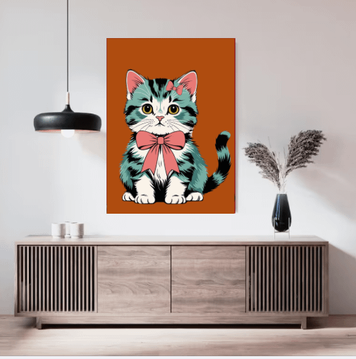 Vintage Kitten Wearing Bow Stickers Wall Art product image (2)