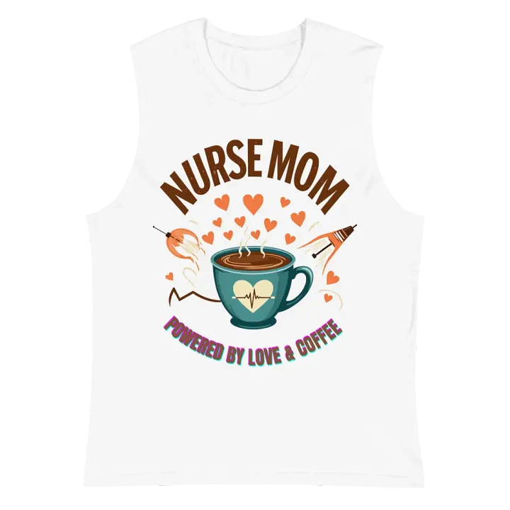 Heartbeat Nurse Mom, powered by coffee Muscle Tank product image (2)