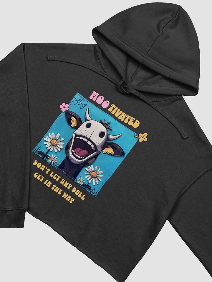 Happy Moo-tivated Cow Fleece Crop Hoodie product image (2)