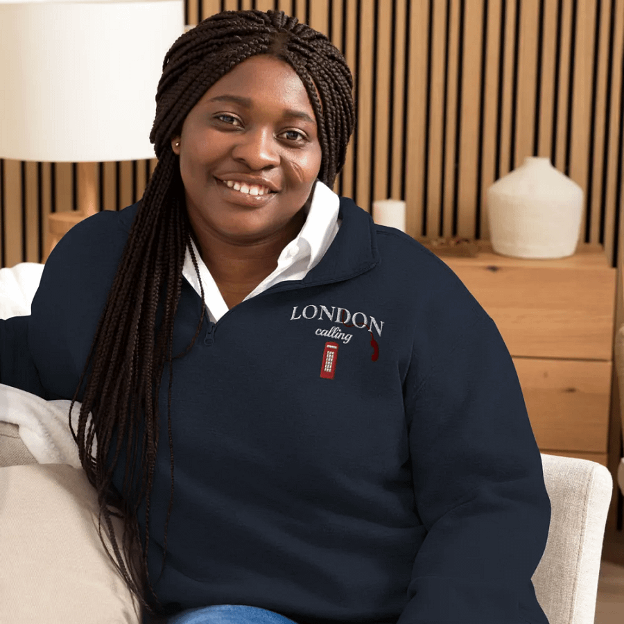 London Calling Red Telephone Box Embroidery Half Zip product image (25)