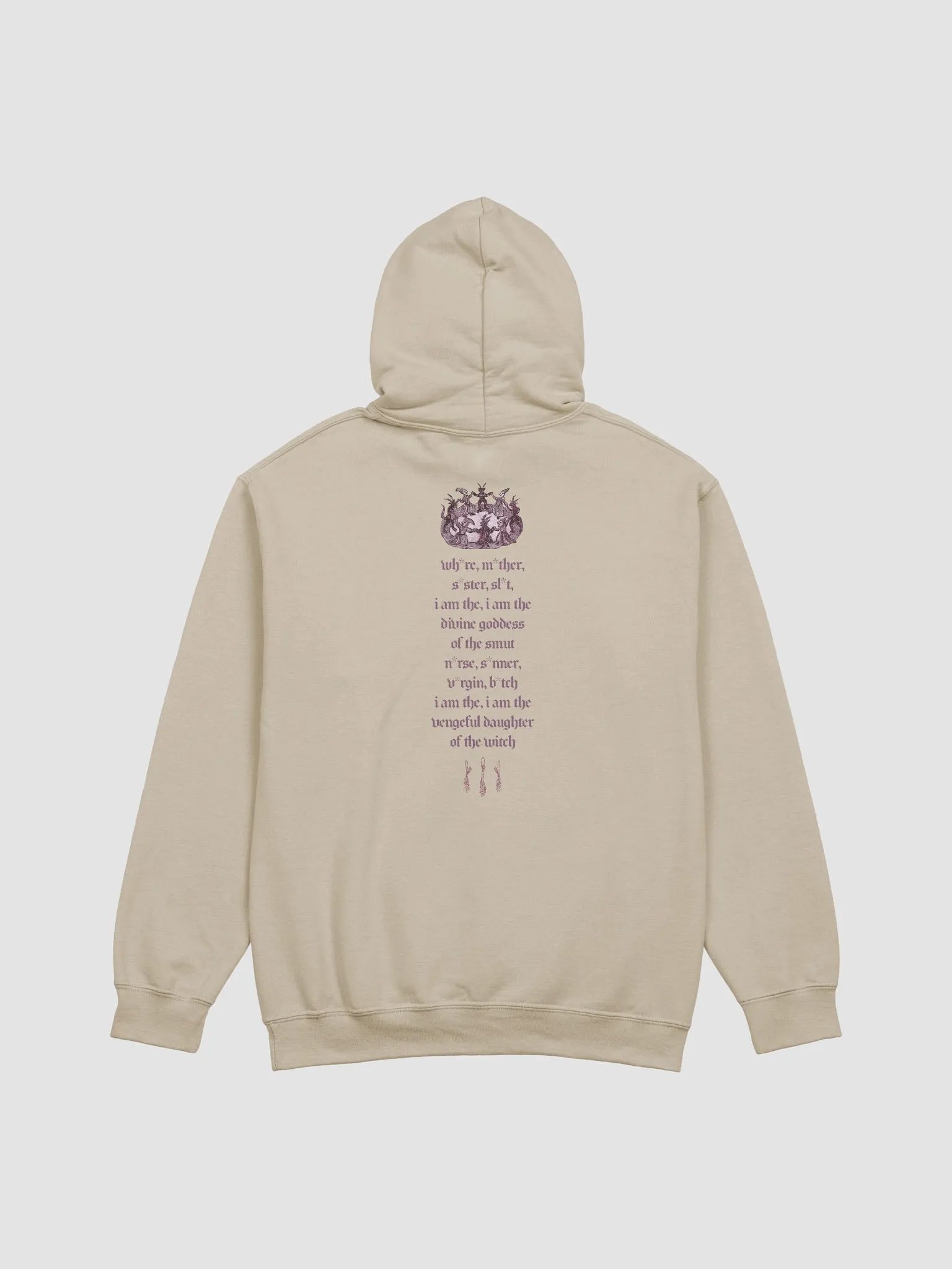 'Wh*re, M*ther, S*ster, Sl*t...' Burn Your Village Lyrics Hoodie (light colours / design on back) (colours available) product image (1)