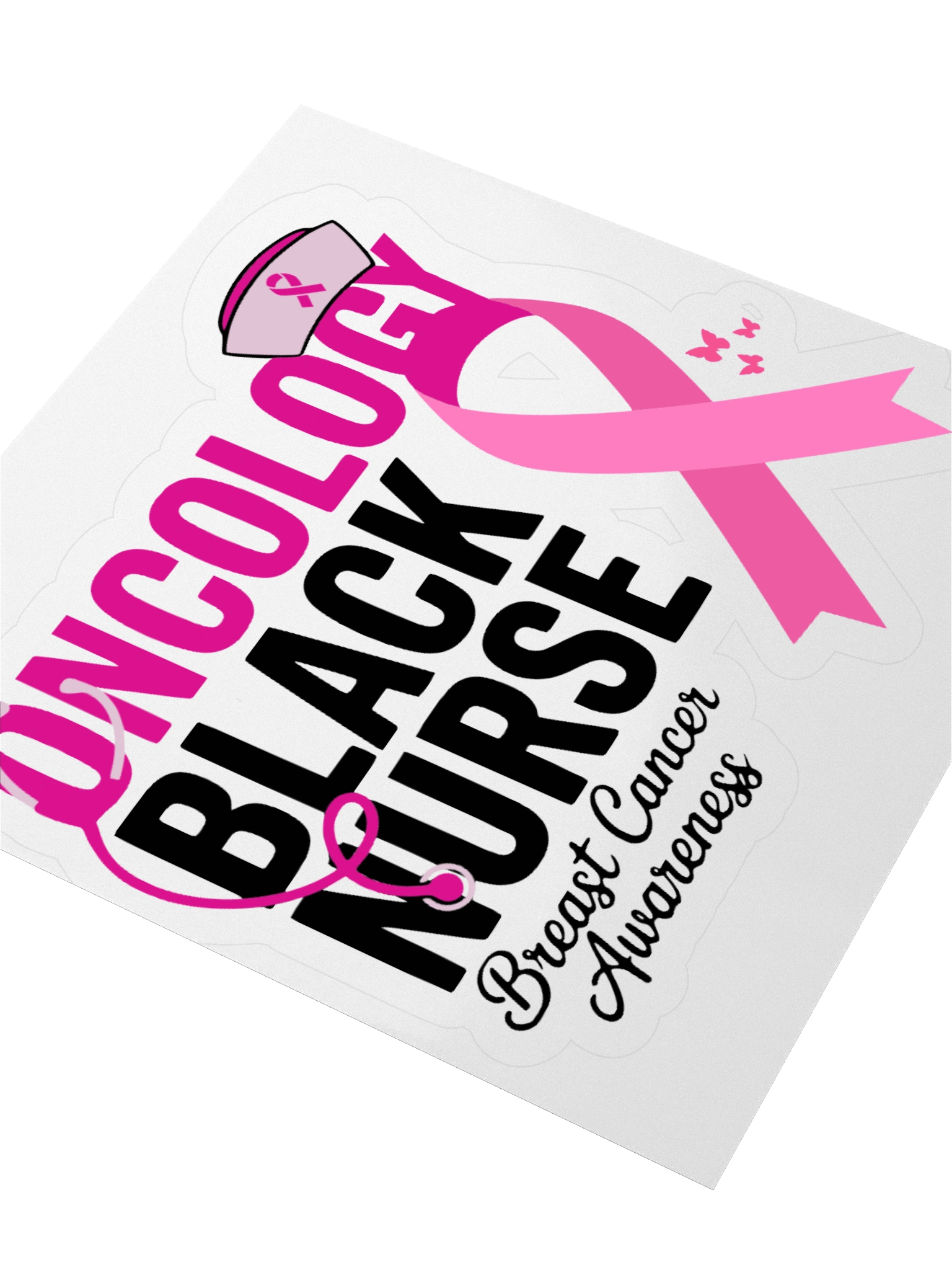 Pink Color Black Nurse Breast Cancer Awareness Sticker - Medical Professional Support Decal | Nursing Pink Ribbon Sticker product image (9)