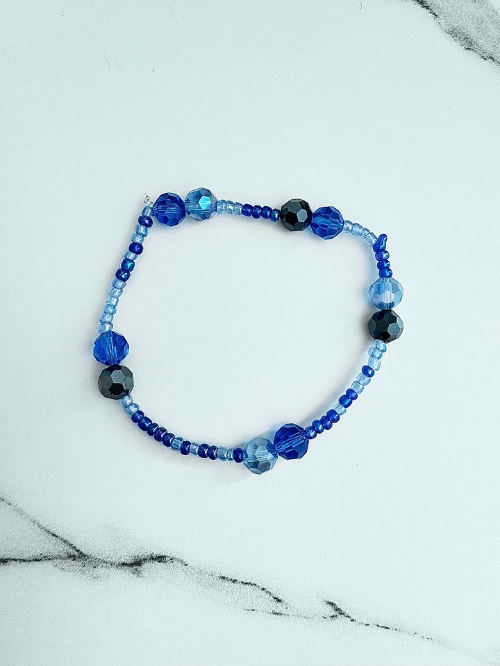 MFD-00045 | Indigo, Denim & Cobalt Blue Beaded Bracelet | Handmade 7.5" Coastal Charm by Monique Faella Designs™ product image (1)