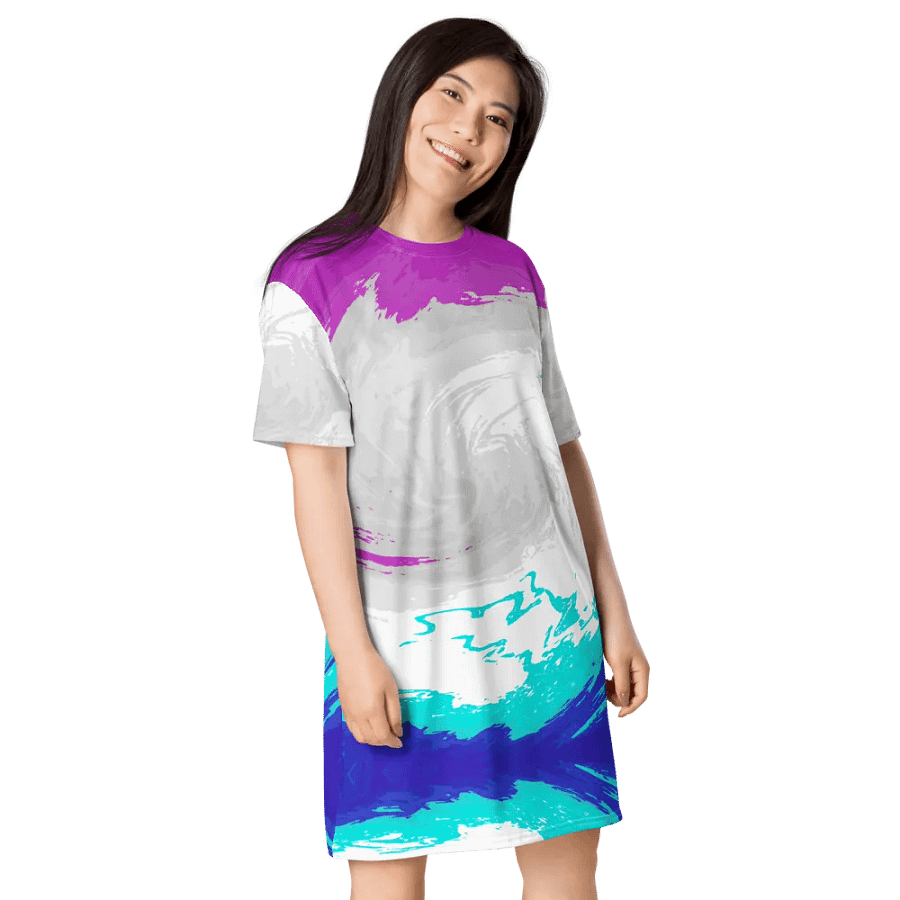 Abstract Vibrant Swirling Melting Forest Ladies T Shirt Dress product image (5)