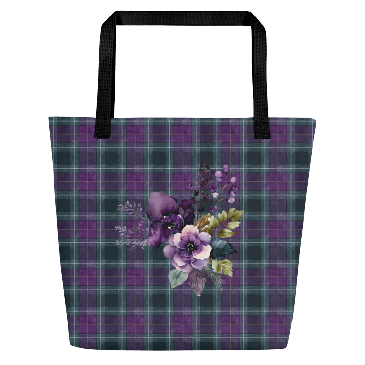 Purple/Green Plaid Large Tote Bag with Floral Design product image (2)