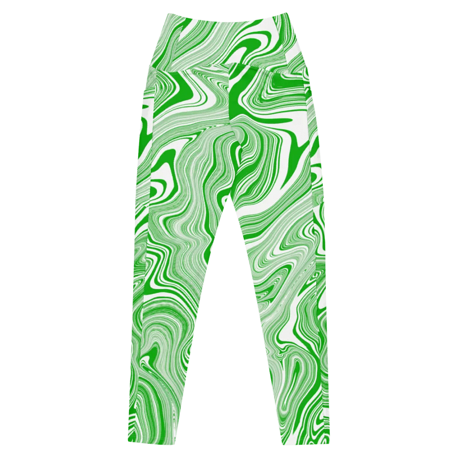 Leggings with Pockets - Green and White Liquid Swirls product image (7)