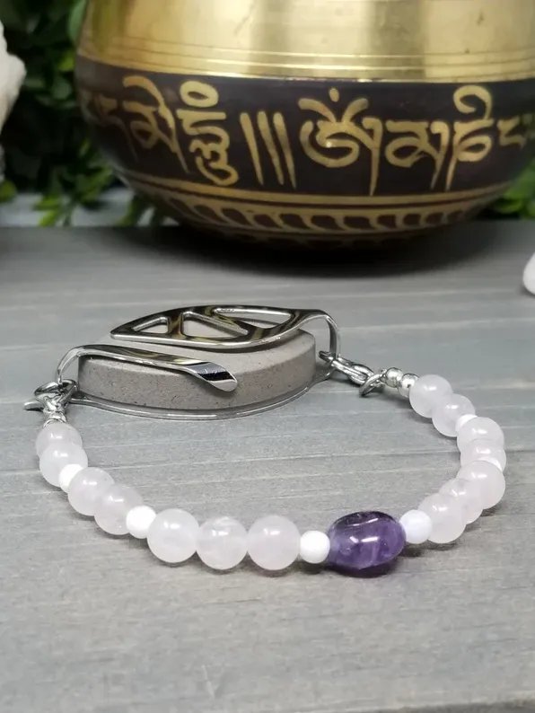 Feminine Energy Bracelet | Amethyst, Rose Quartz & Moonstone | Handmade Accessory for Bellabeat Leaf Urban & Ivy product image (1)