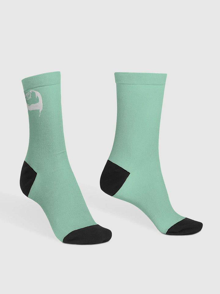 Salty Soles Crew Socks | BOURNE to Cape Cod™ Edition | White Logo on Vista Blue Green product image (2)