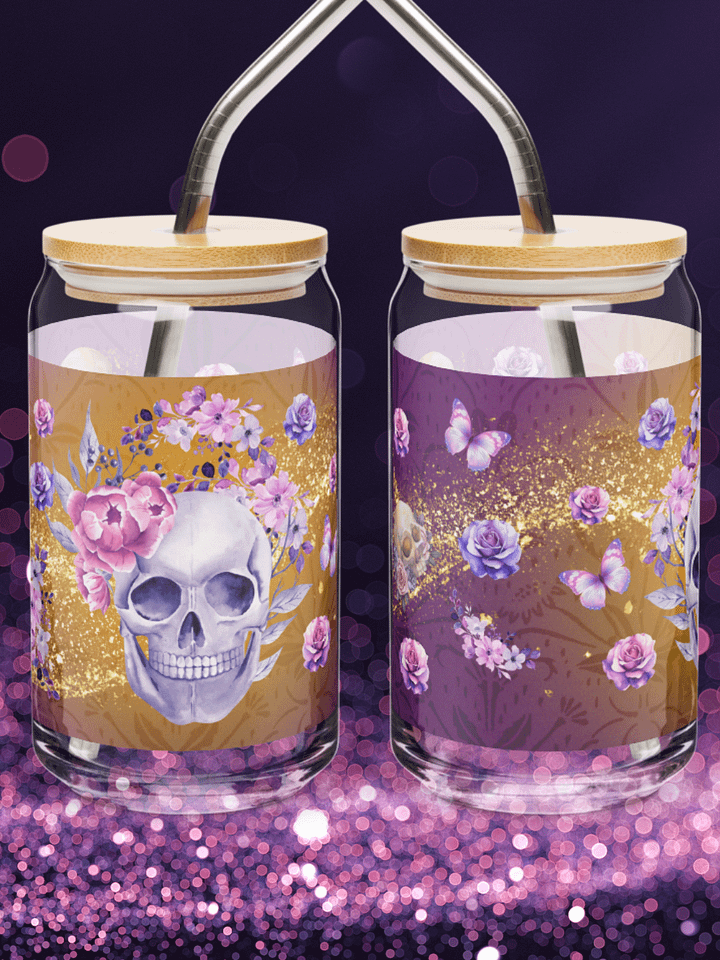 Floral Skull Can-Shaped Glass product image (1)