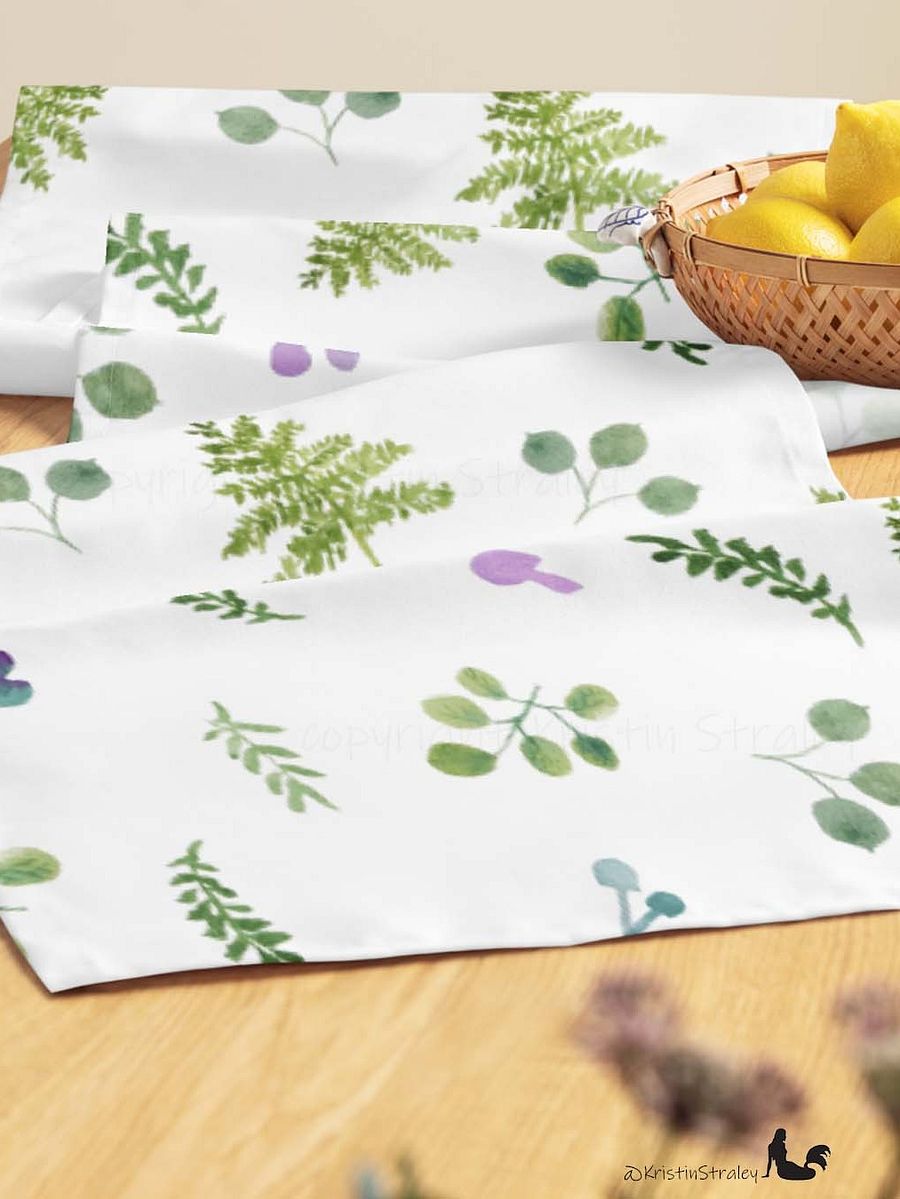 Woodland Ferns & Mushrooms White Table Runner product image (6)