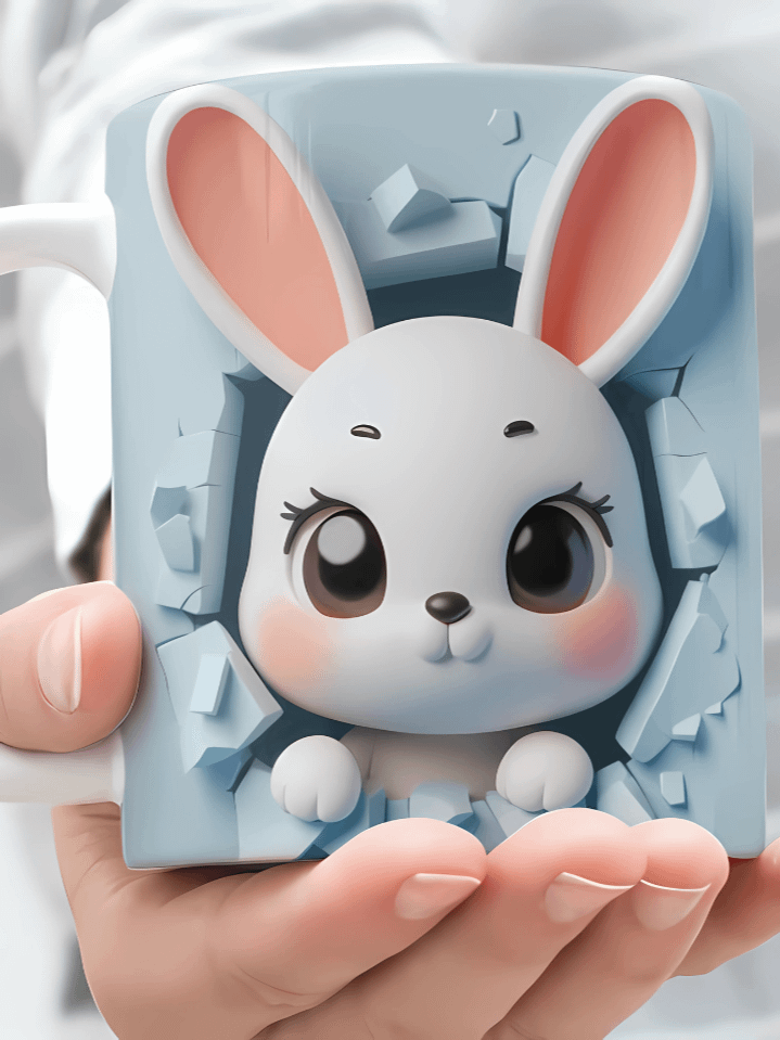 3D Cartoon Rabbit Mug Wrap PNG – Adorable Sublimation Design for 11oz & 15oz Mugs – Cute Character Bundle – Instant Digital Download product image (1)