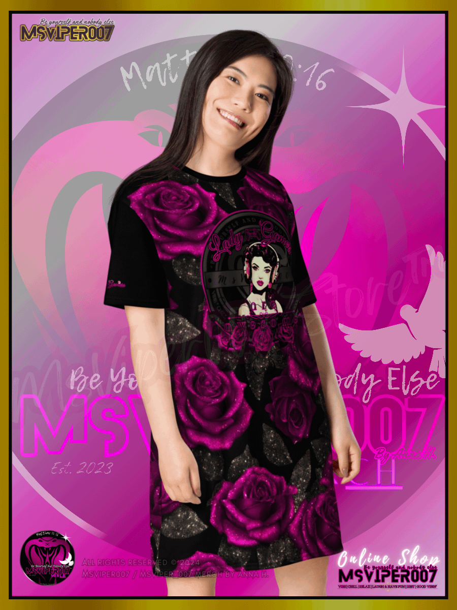 T-Shirt Dress - MsViper007's "Lady Gamers Are Awesome™ [black/velvet violet rose | V3]" T-Shirt Dress product image (6)