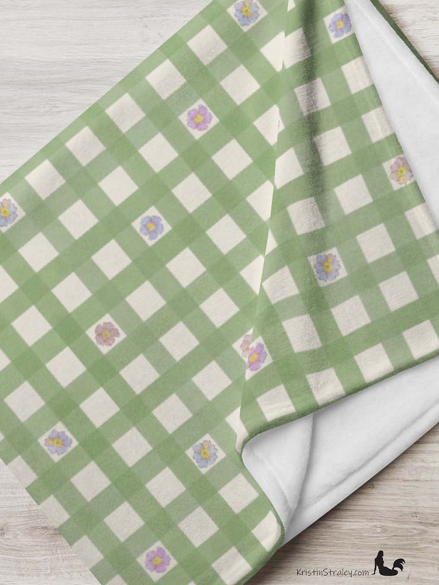 Flowers in Gingham Fleece Throw Blanket product image (6)