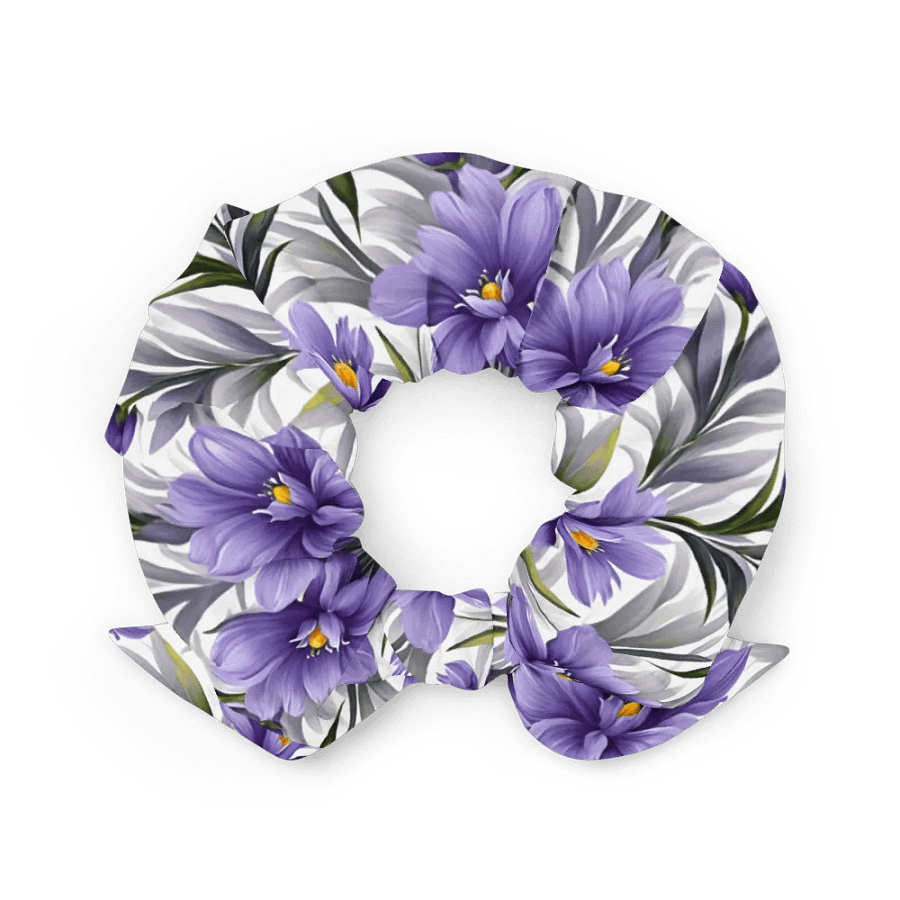 Hair Scrunchie - Purple Floral Pattern on White Background product image (3)