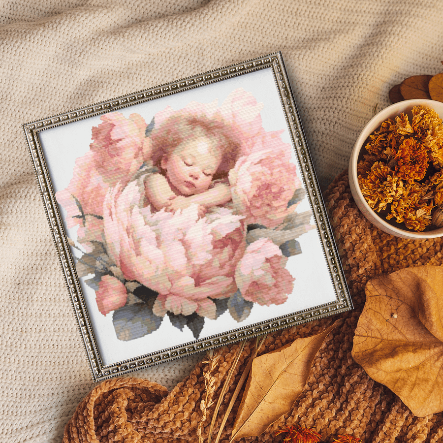 Baby Peony Angel Cross Stitch Pattern product image (6)