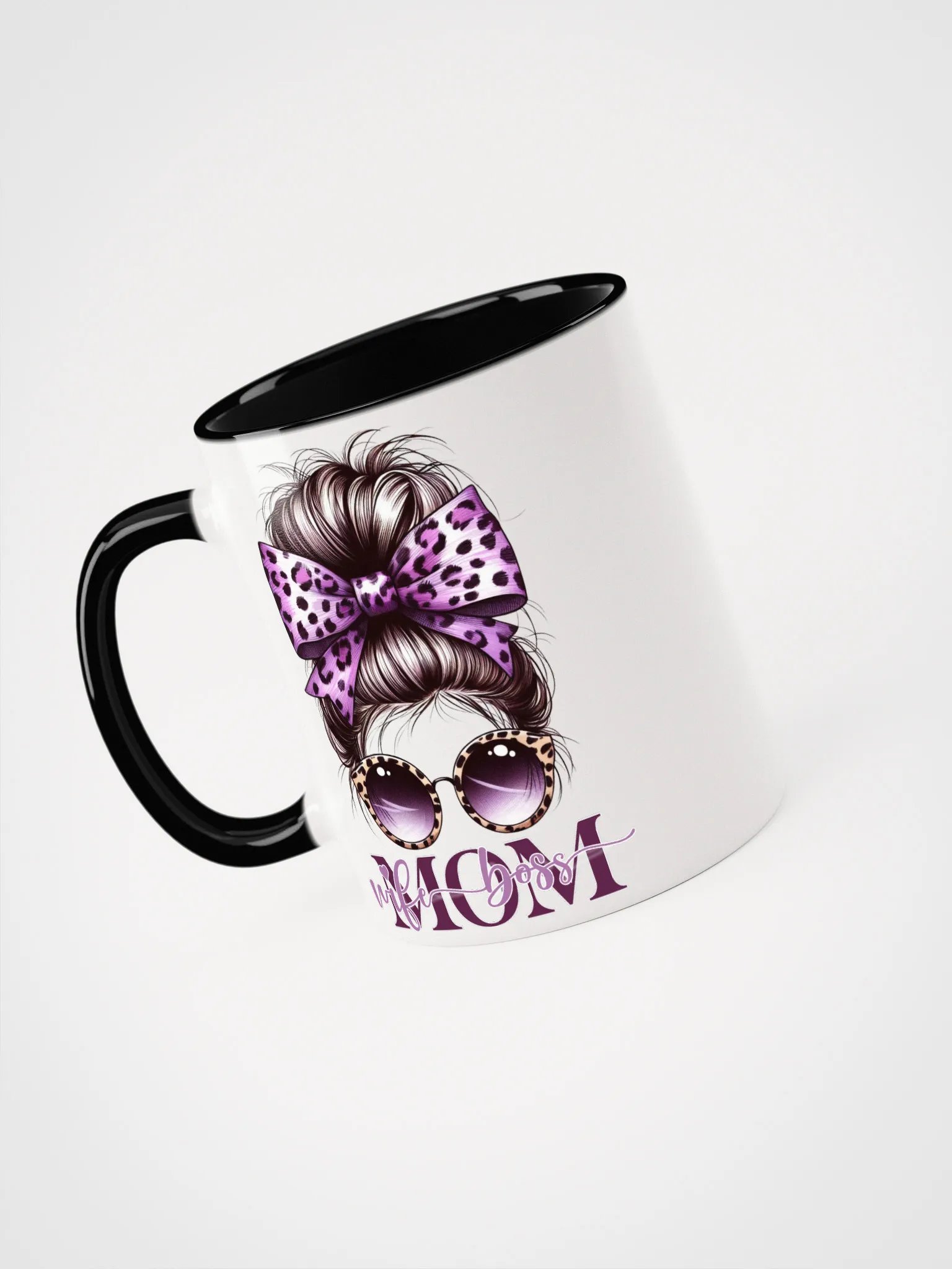 Purple Leopard Bow Mom Wife Boss Messy Bun Mug product image (30)