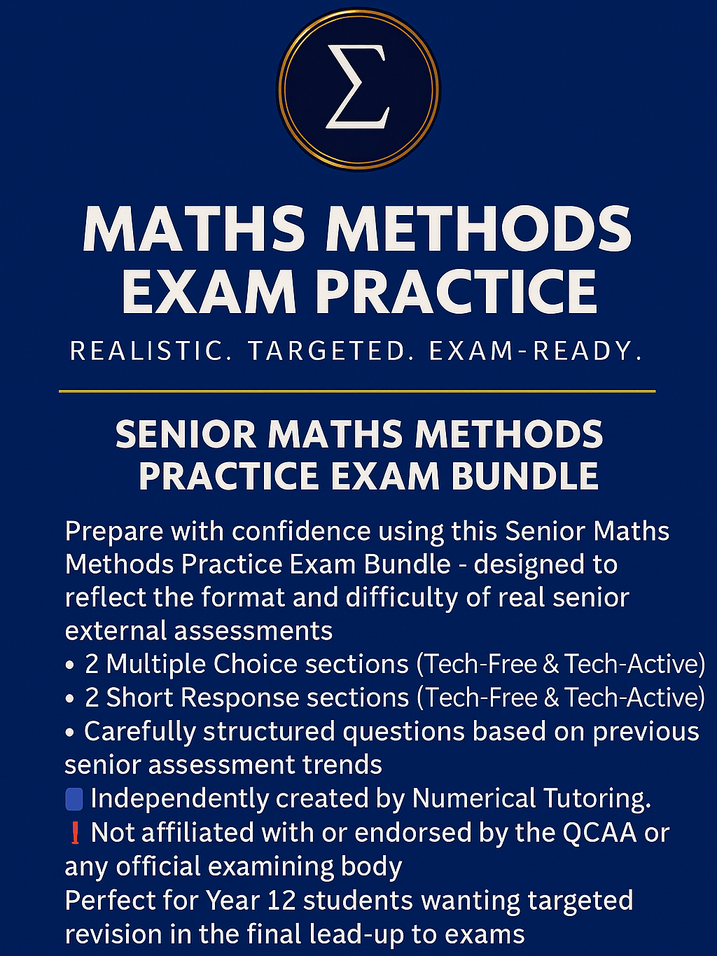 Senior Maths Methods Practice Exam Bundle – Exam-style Questions & Solutions product image (1)