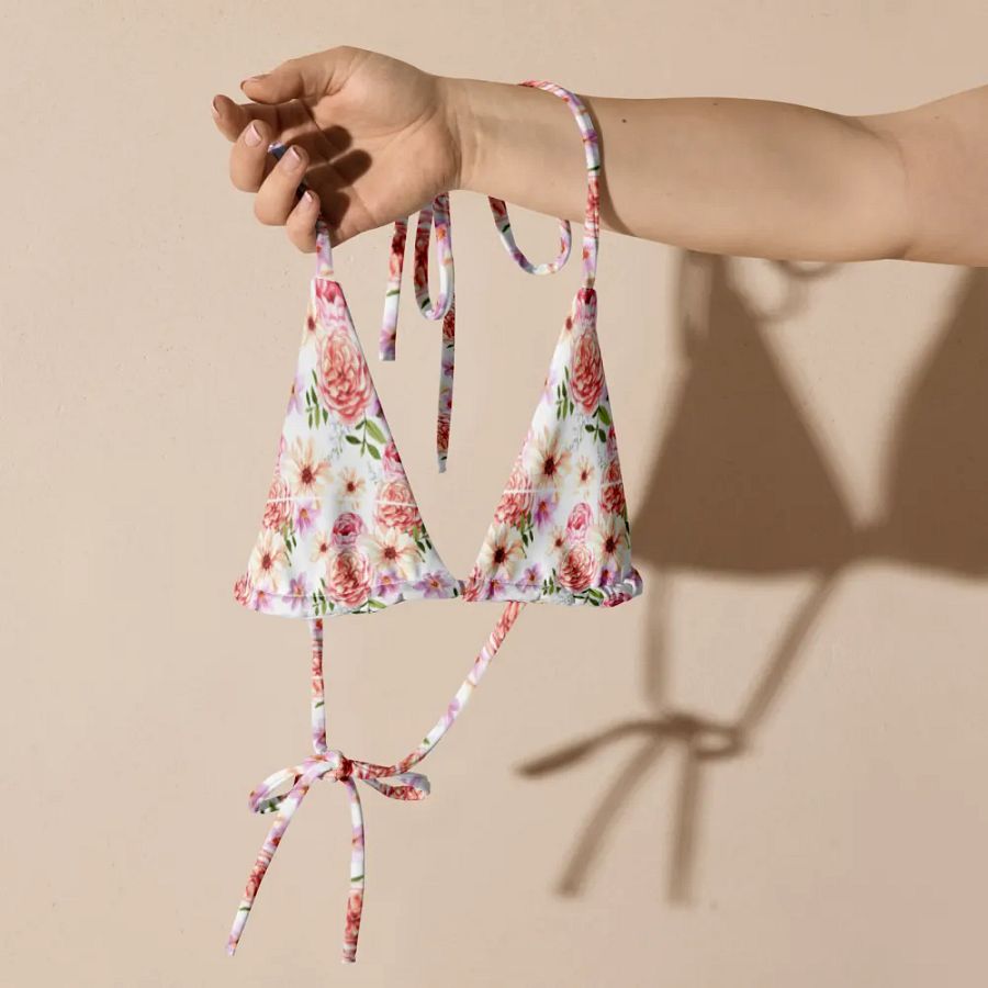 Watercolour Floral Pattern String Bikini Top - v2 product image (5)