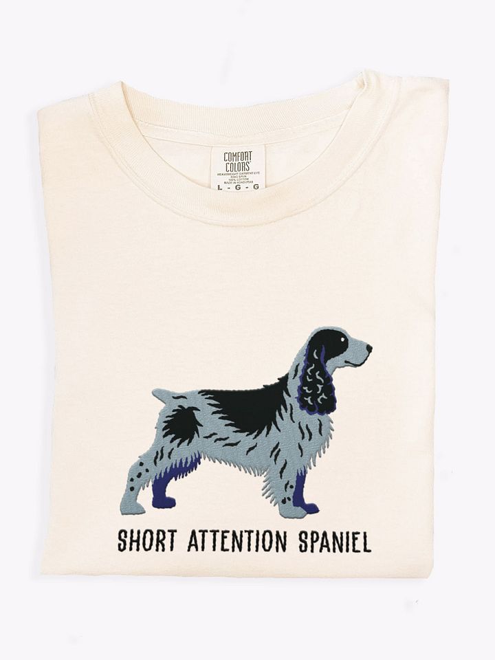 Short Attention Spaniel T-Shirt(Embroidered) of a Field Spaniel(Blue Roan) product image (1)