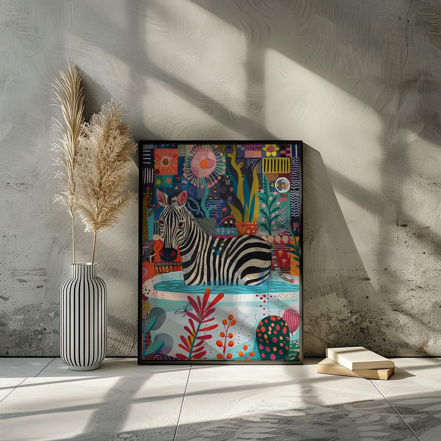 Zebra in Bathtub Maximalist Bathroom Art Print product image (9)