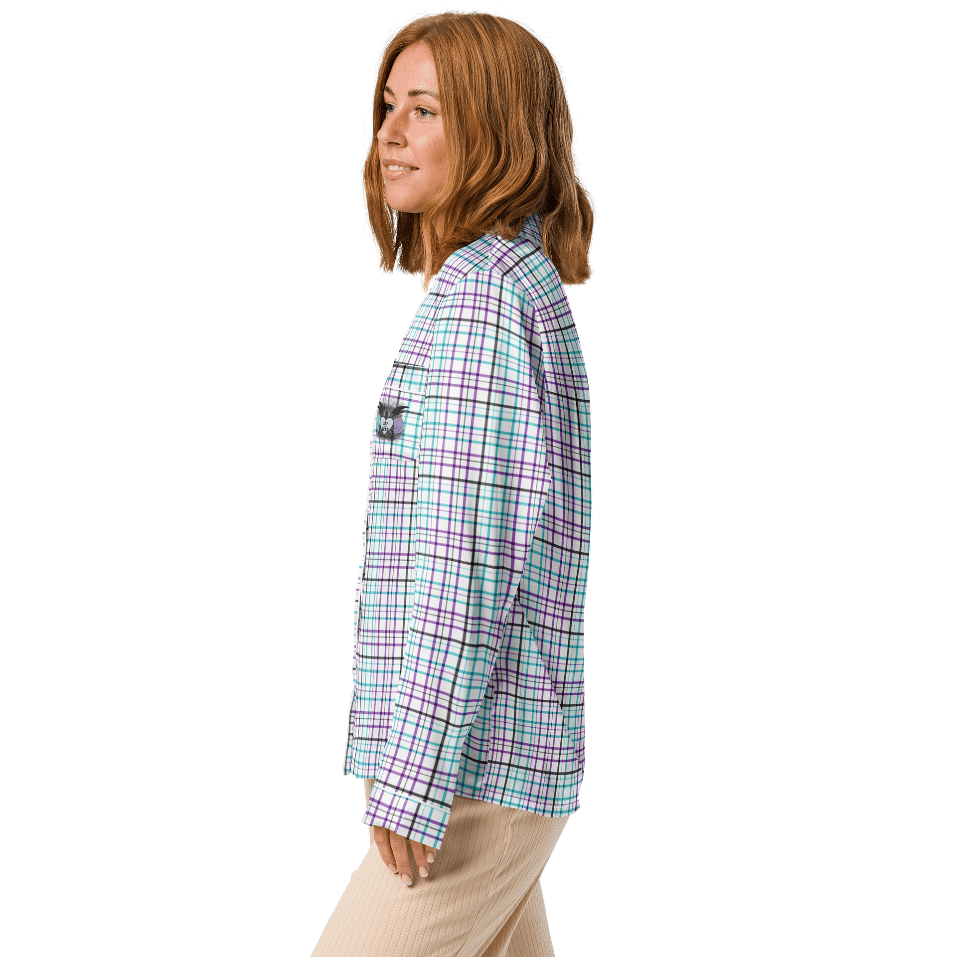 White Plaid Long Sleeve Pajama Shirt product image (4)